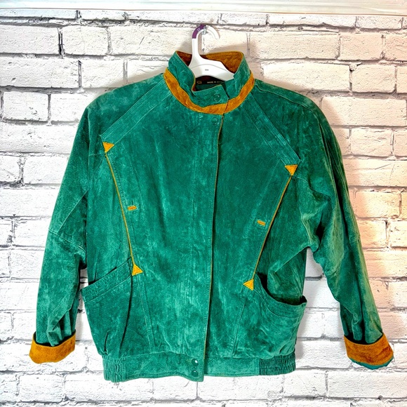 Women's G4000 Suede Leather Jacket VINTAGE Green Boho Southwest size Large 1980s